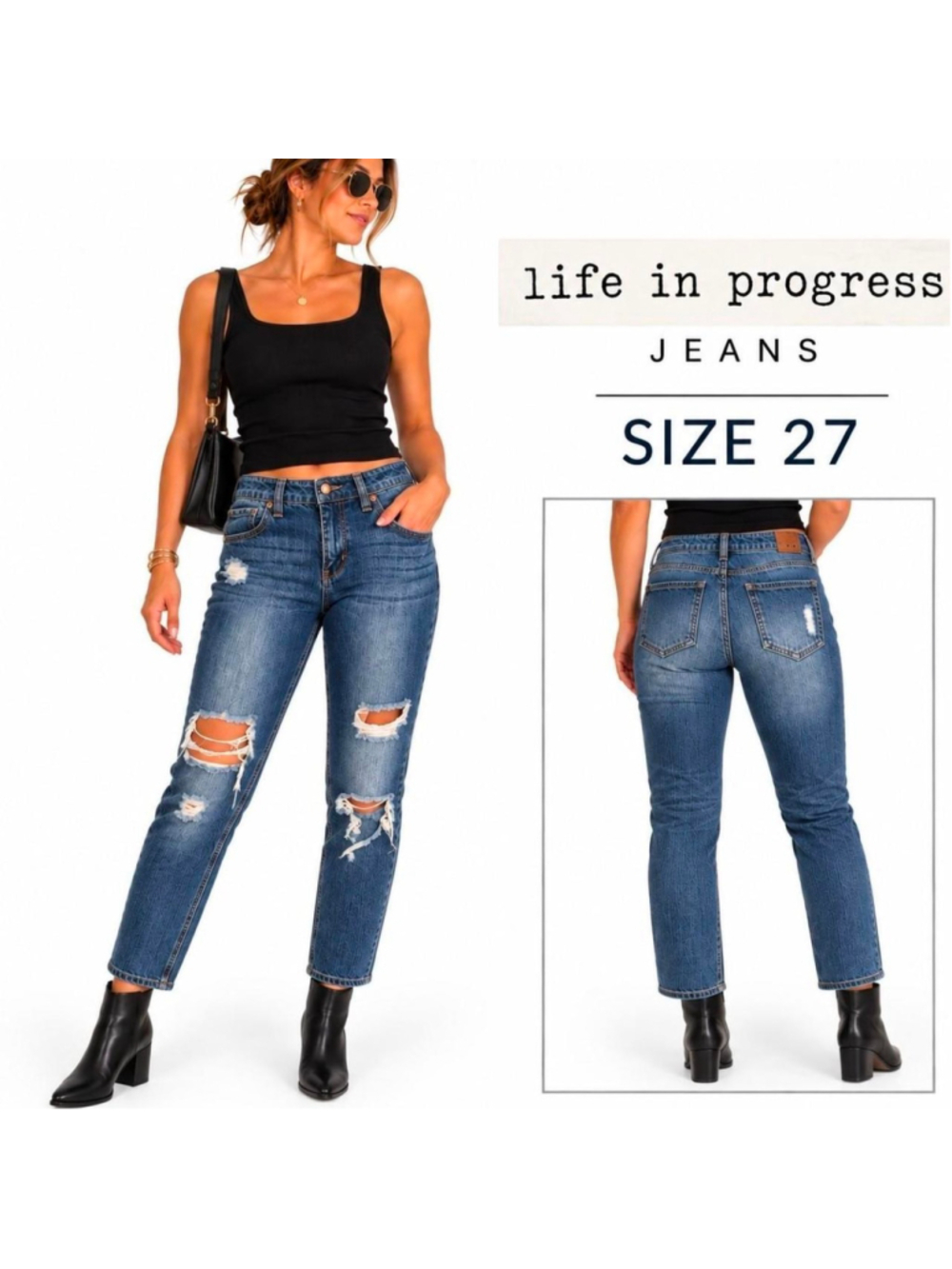 Life in Progress Distressed Ripped Boyfriend Jeans Size 27
